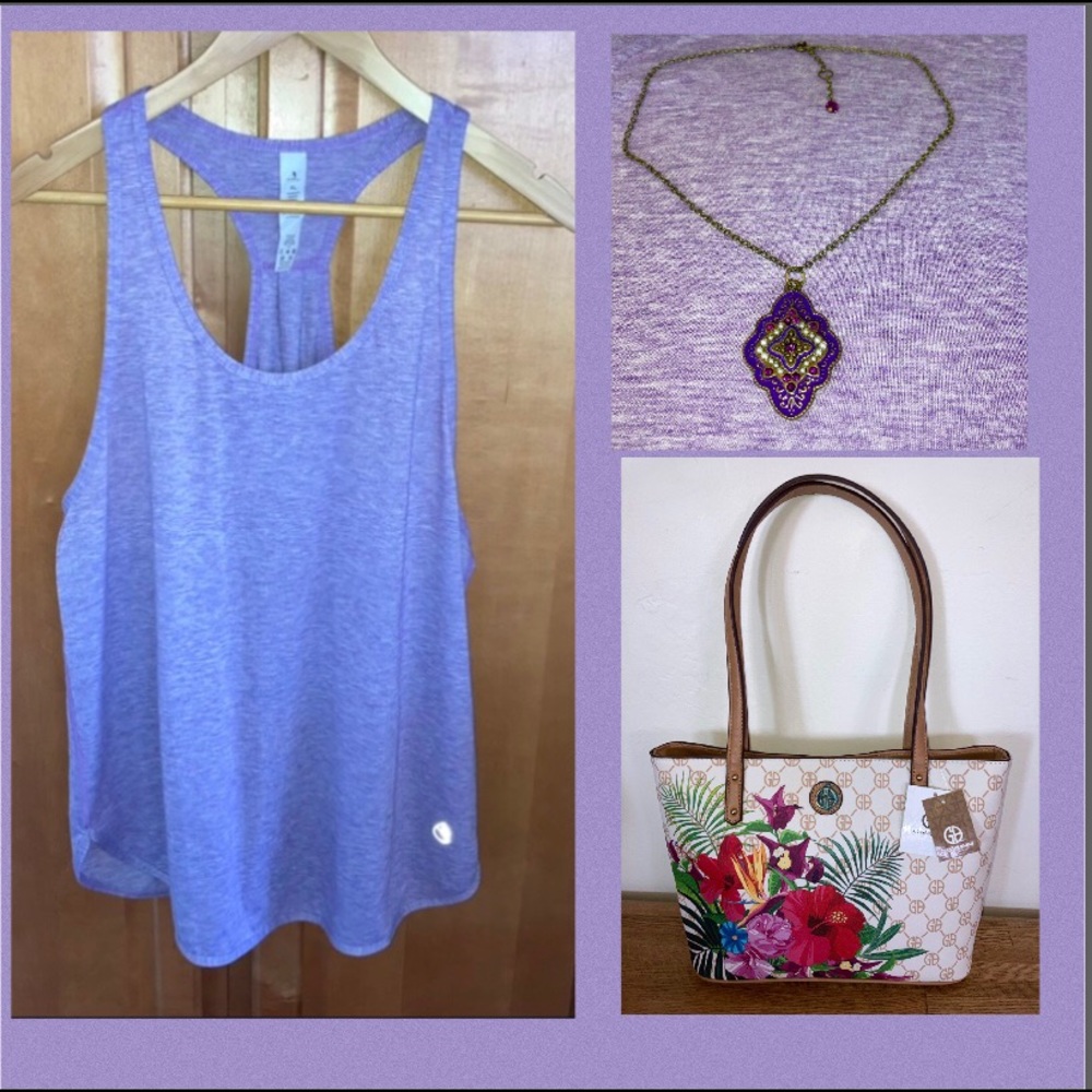 Lot ➕Top, NWT Bag, Necklace & Bag purple lilac lavender XL = 14/ 16 top